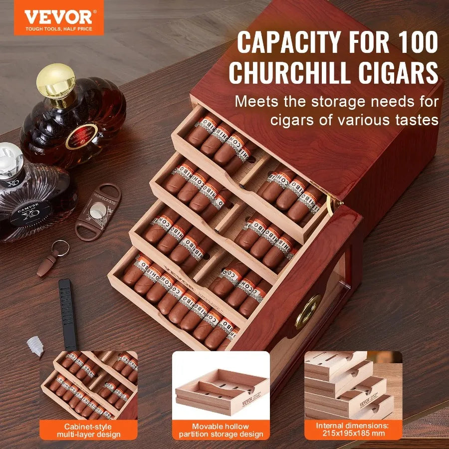 100 Cigar Humidor Cabinet Cedar Cigar Box Humidifier and Hygrometer and Shelve
