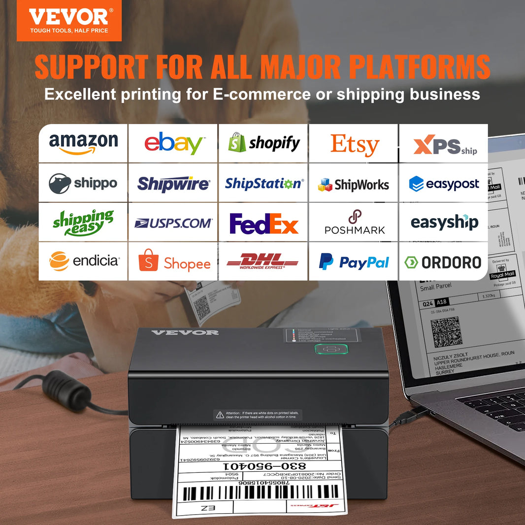 VEVOR Thermal Label Printer Portable Printer 300DPI for 4x6 Mailing Packages Printing w/ Bluetooth & Automatic Label Recognition