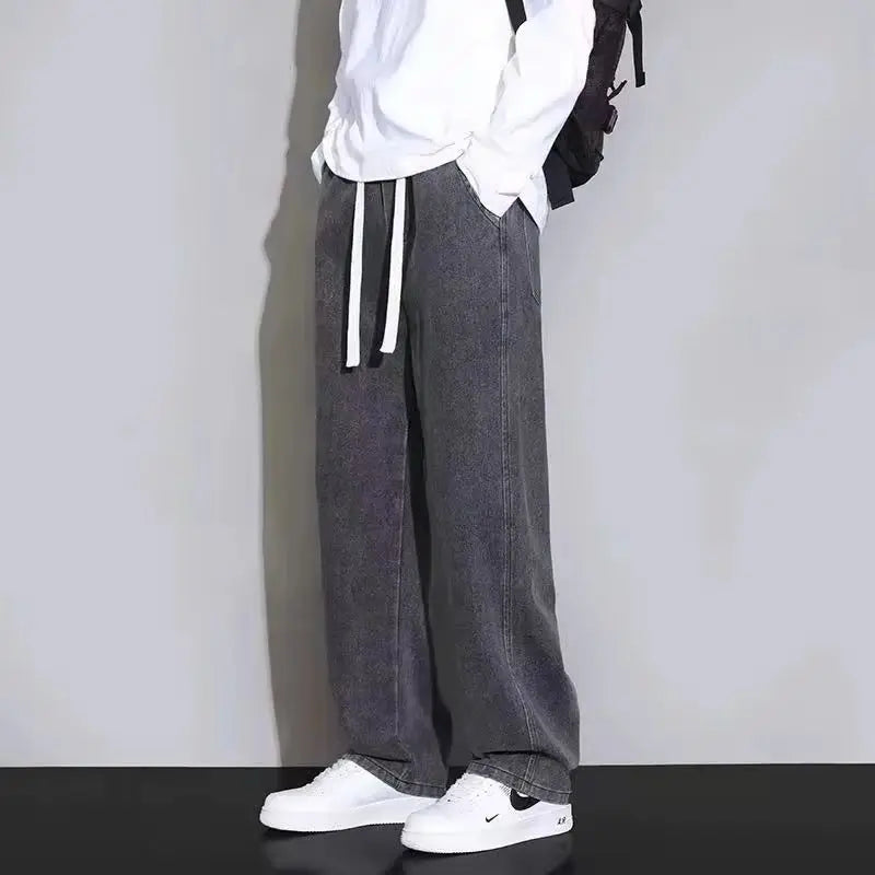 Korean Style Streetwear New Fashion Baggy Casual Men Jeans High Street Harajuku Denim Trousers Men Brand pants Black grey Blue