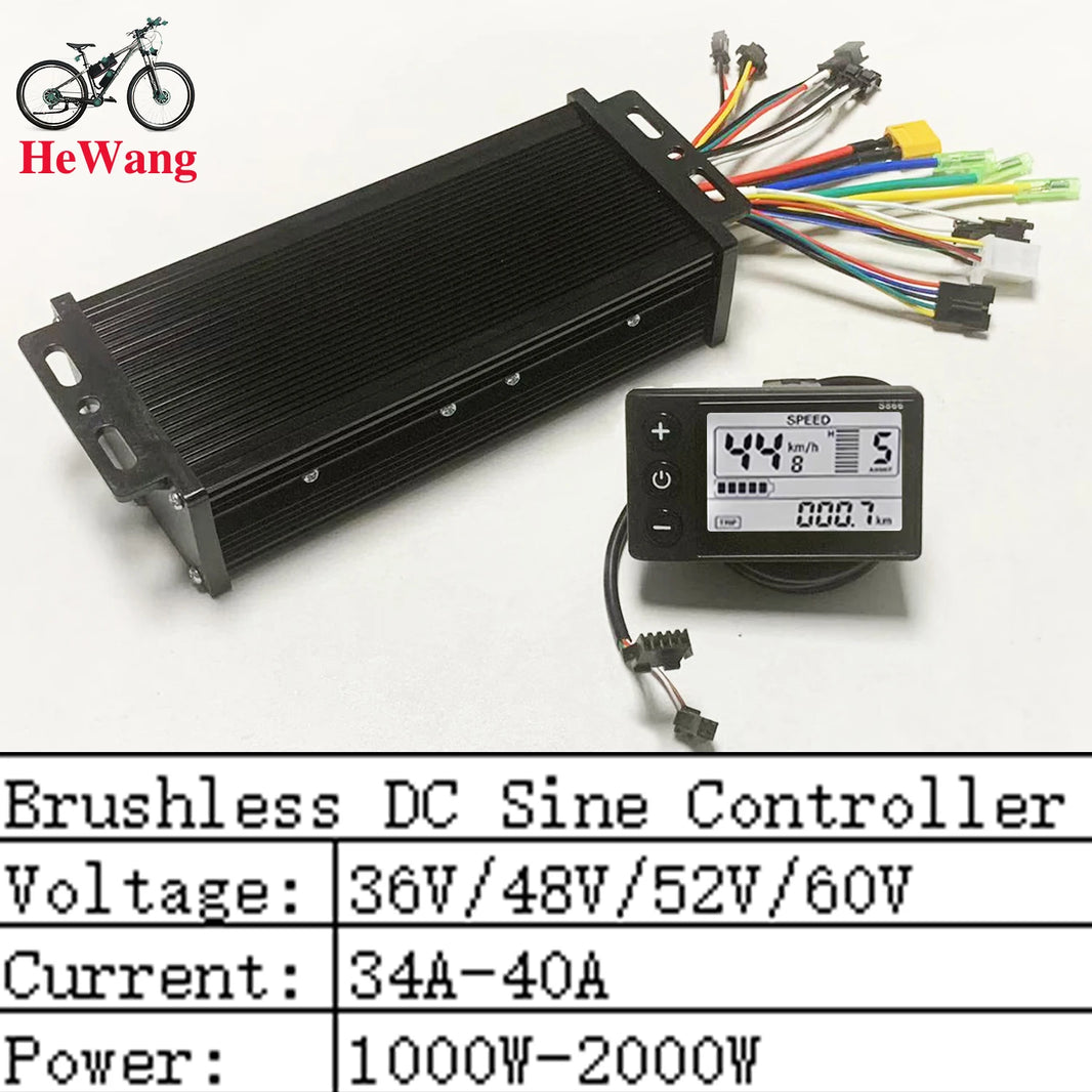 1000W-2000W 36V-60V E-Bike 3-mode Sine Wave Controller 40A with S866 LCD Meter (Protocol 2) for 36V/48V/52V/60V Electric Scooter