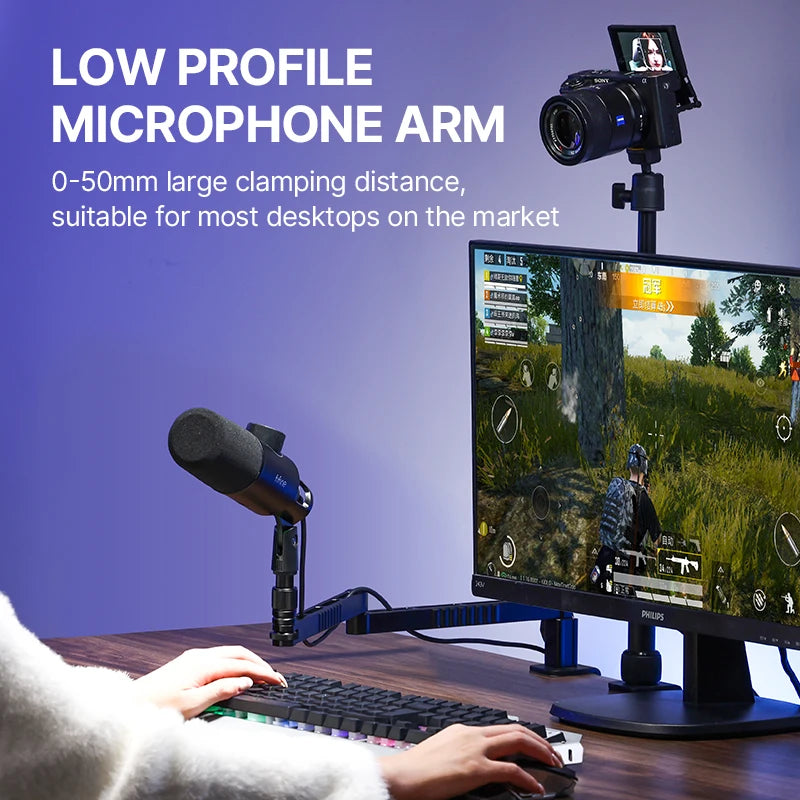 Ulanzi LS26 Desktop Low Microphone Stand 360° Adjustable 48cm Super Long Cross Arm with Microphone Holder 1/4'' 3/8'' 5/8''