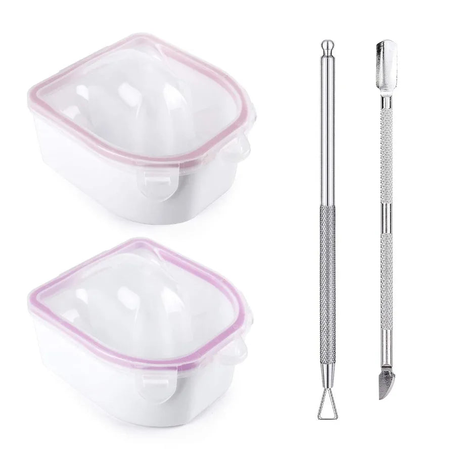 Nail Soaking Bowl 2PCS Soak Off Gel Polish Dip Powder Remover Manicure Bowl with Triangle Cuticle Peeler and Stainless Steel Cu