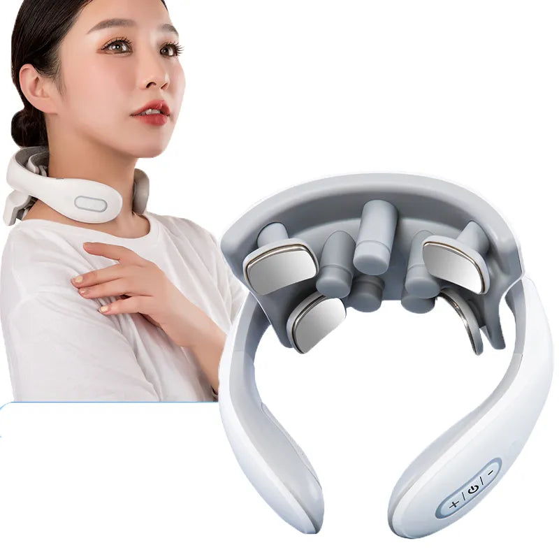 Smart Neck Massager Electric Vibration Pulse Cervical Massager Rechargeable Heating Voice Neck Back Massage Pain Relief Relax