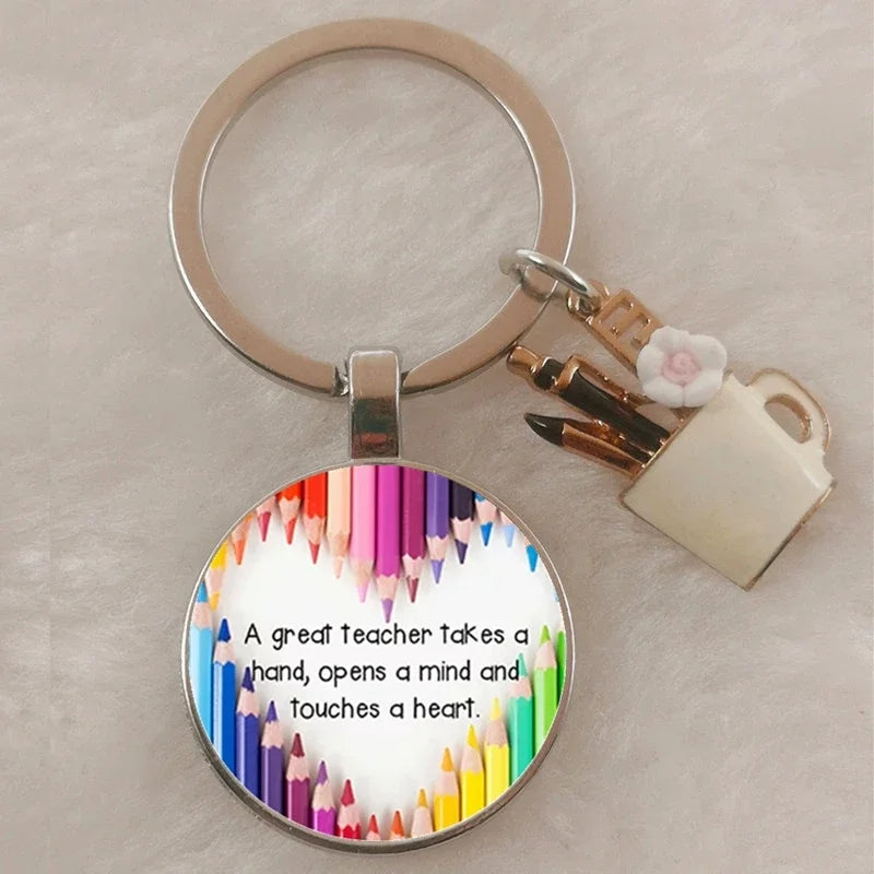 Charm enamel penholder teacher's day gift keychain, thank you teacher for your text love quality keychain, DIY keychain