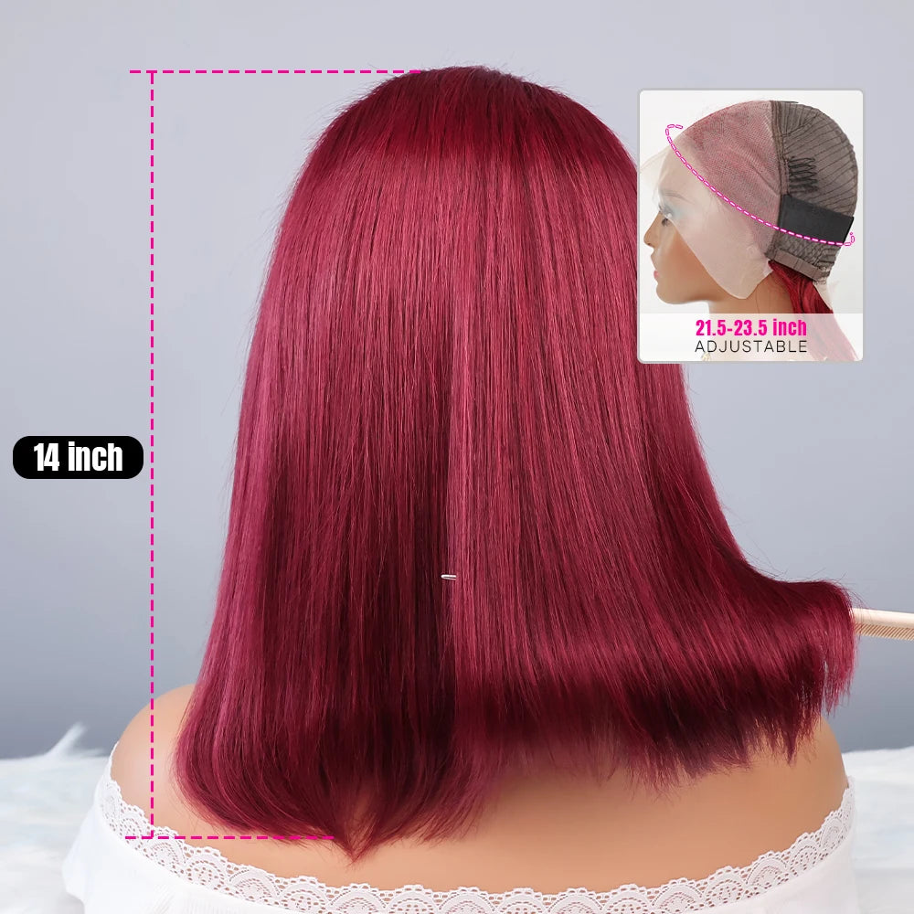 99J Burgundy Lace Front Bob Wigs Human Hair 13x4 HD Lace Frontal Wigs Short Straight Bob Wigs for Black Women Human Hair 12 Inch