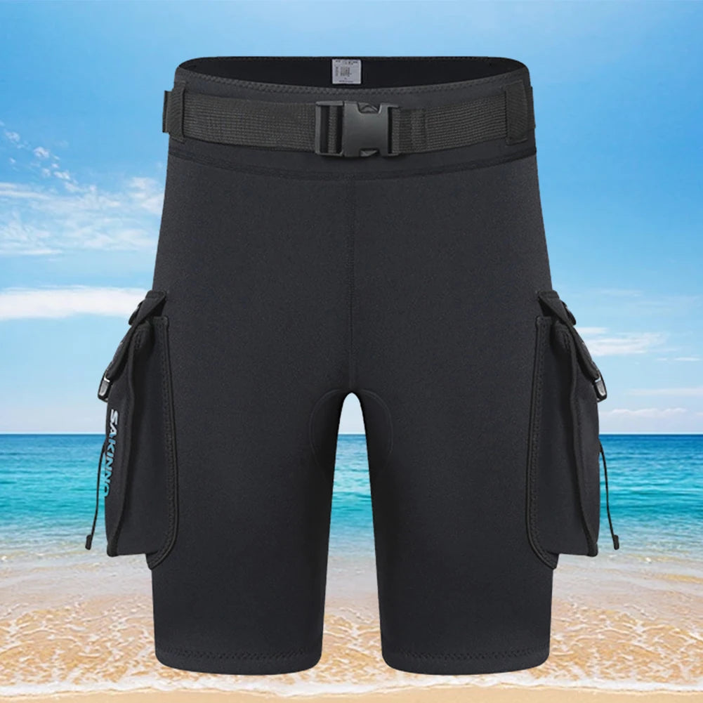 3mm Surfing Trunks with Pockets Unisex Scuba Diving Shorts Keep Warm D-Ring Buckle Leak Hole for Diving Equipment Accessories