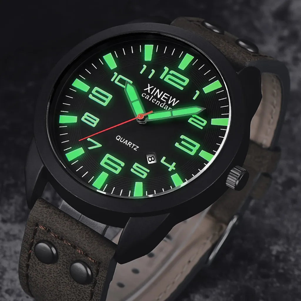 Watches For Men Quartz Watches Date Waterproof Luminous Calendar Men'S Gifts Leather Business Wrist Led Casual Erkek Kol Saati