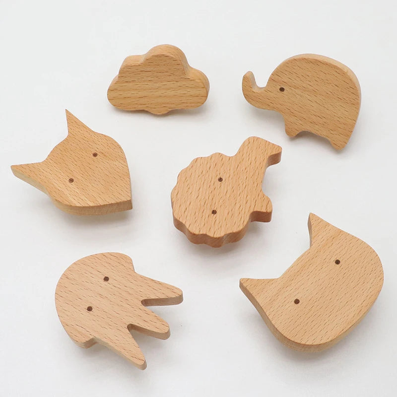 YUTOKO Wooden Door Handles Cute Animal Wood Furniture Handles for Cabinet and Drawers Door Knobs Kitchen Cupboard Wardrobe Pulls