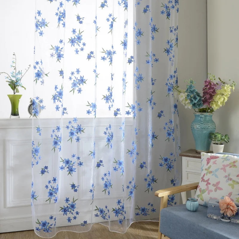 Tulle Curtain Pastoral Style Floral Pattern Curtain For Bedroom Living Room Girls Room Sheer Drape 95x200cm