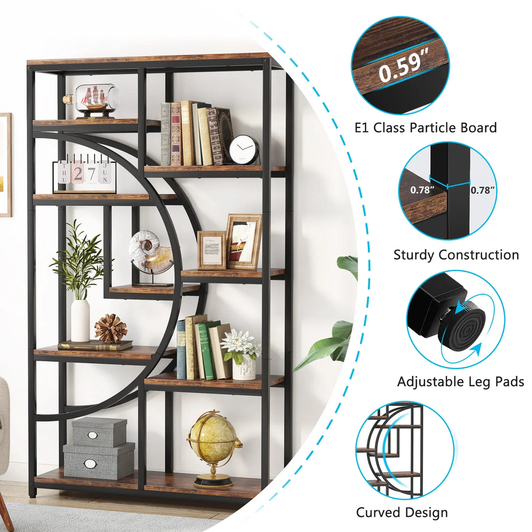 Tribesigns Bookshelf Industrial 5 Tier Etagere Bookcase, Freestanding Tall Bookshelves Display Shelf Storage Organizer