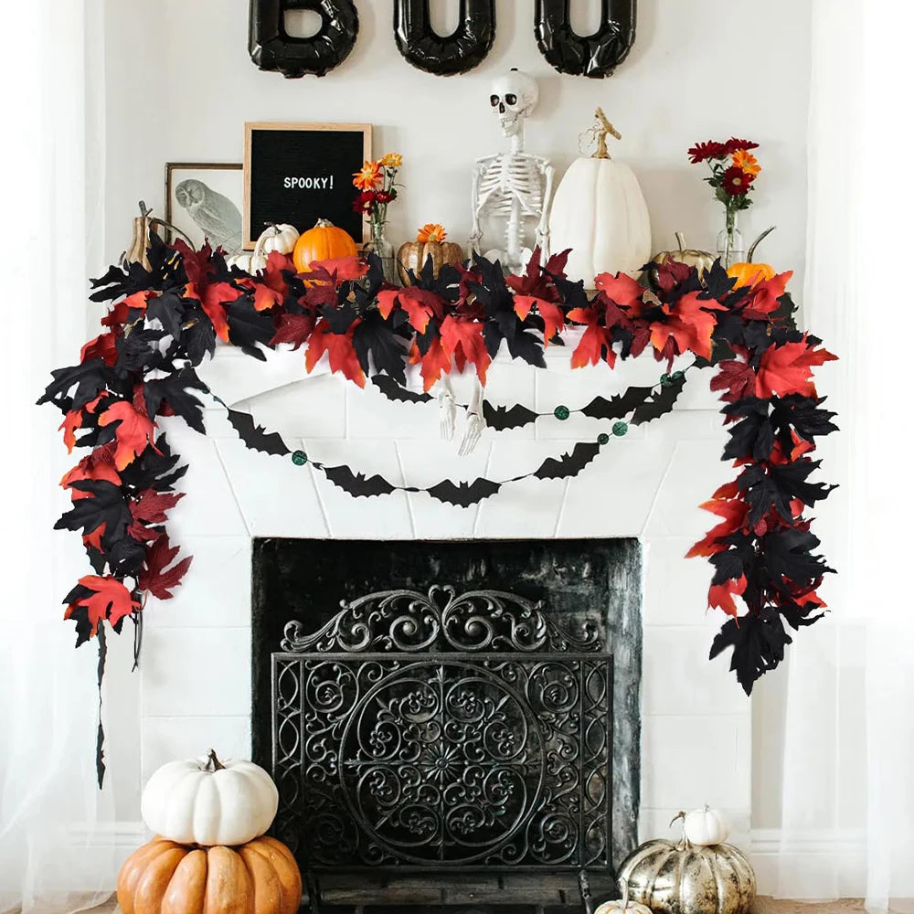 1Pc 6.5Ft Artificial Fall Maple Leaf  Foliage Fake Plant Garland for Home Halloween Thanksgiving Party Wall Table Autumn Decor