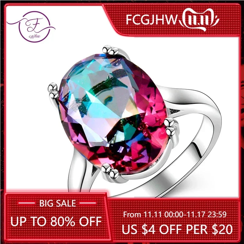 Fashion Women's Jewelry S925 Silver Ring Mystic Fire Rainbow Topaz Rings Promotion Elegant Wedding Jewelry anillos Party Gift