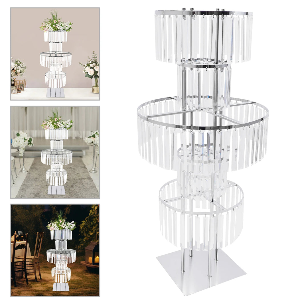 5 Tier 110cm Clear Silver Flower Stand Round Flower Stand for Weddings, Parties, And Special Occasions