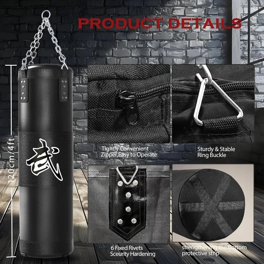 4ft Heavy Punching Bag Set for Adults with 12oz Boxing Gloves and MMA Karate Kickboxing Training Equipment for Home Gym Martial