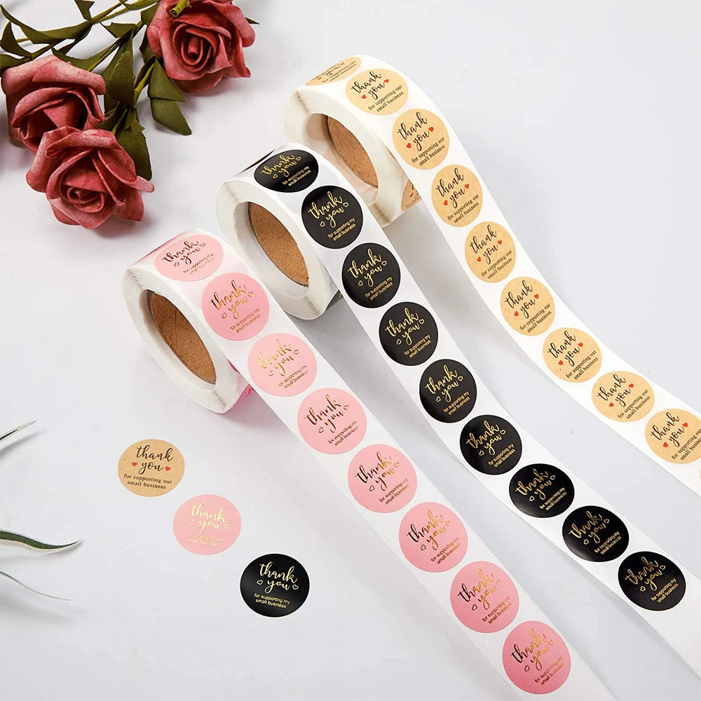 Thank You For The Stickers Stickers Pink And Black Hot Stamping Sealing Envelope Gift, Wedding Roll Up And Circular Shape