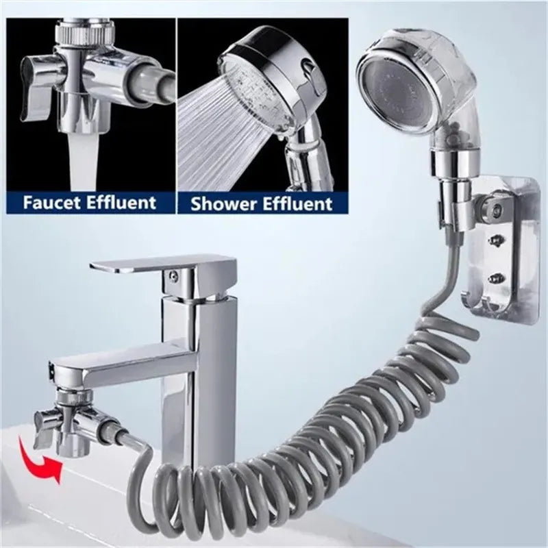 4 Pcs/set Washbasin Faucet External Shower Set Household Bathroom Sprayer Strainer Hose Handheld Flexible Hair Washing Shower