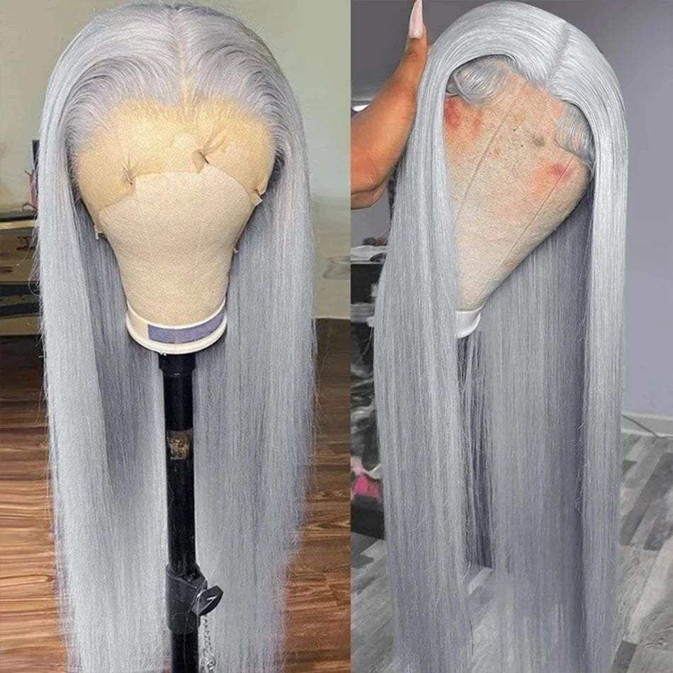 Silver Grey 13x4 Hd Lace Frontal Wig 100% Human Hair Grey Colored Straight Lace Front Wigs For Women Brazilian Glueless Wig Sale
