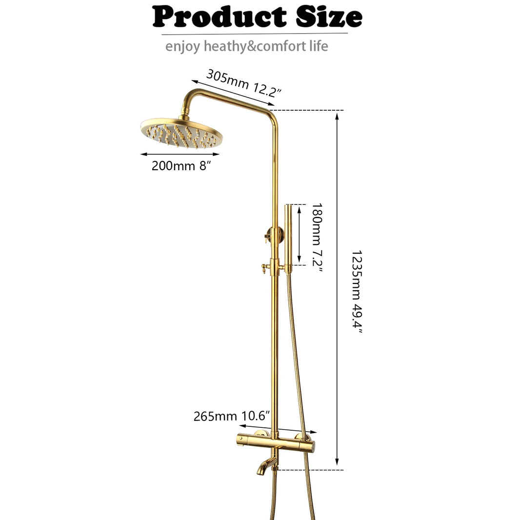 KEMAIDI Thermostatic Shower Set Gold Bathroom Shower System 38 Thermostatic Bath Shower Set Square Rainfall Top Shower Faucet