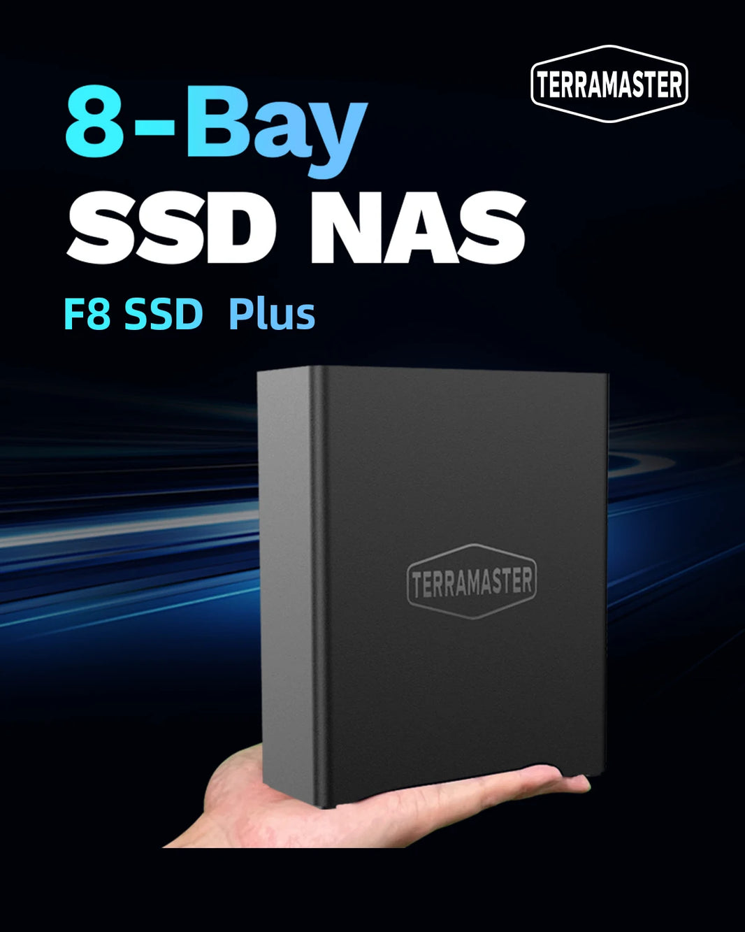 TERRAMASTER F8 SSD Plus NAS - 8Bay All SSD Core i3 8-Core 8-Thread CPU, 16GB RAM, Palm-Sized Network Attached Storage (Diskless)