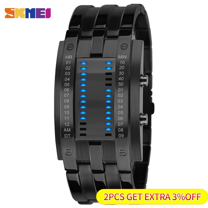 SKMEI Fashion Creative Sport Watch Men Stainless Steel Strap LED Display Watches 5Bar Waterproof Digital Watch reloj hombre 0926