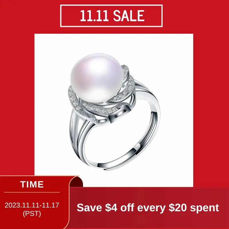 925 sterling silver jewelry on sale big natural pearl rings for women stone ring adjustable white/pink/purple pearl