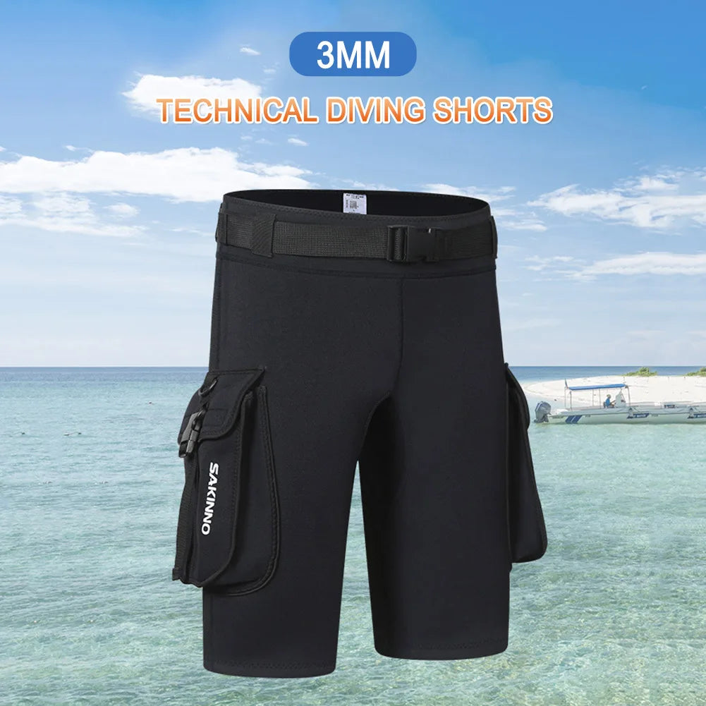 3mm Surfing Trunks with Pockets Unisex Scuba Diving Shorts Keep Warm D-Ring Buckle Leak Hole for Diving Equipment Accessories