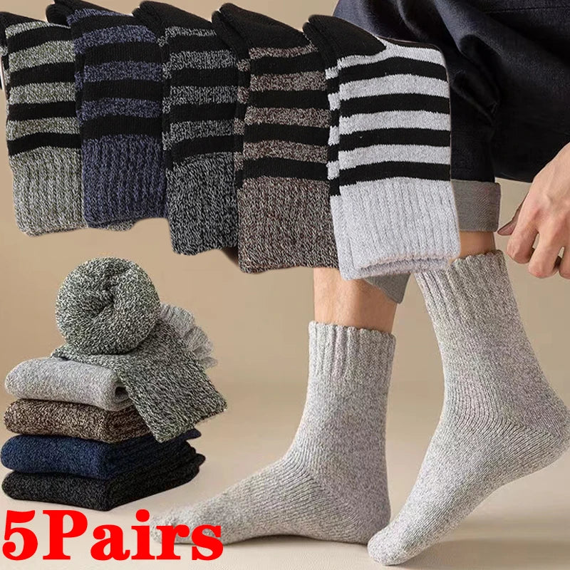 Winter Men's Merino Wool Socks Super Thick Warm High Quality Harajuku Retro Snow Casual Antifreeze Cashmere Socks Men 5 Pairs