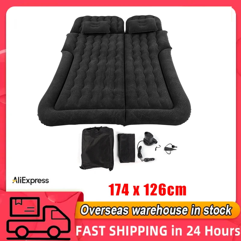 New 2‑In‑1 Multifunction Inflatable Travel Mattress PVC Flocking Soft Sleeping Rest Cushion for Car SUV Car Accessories