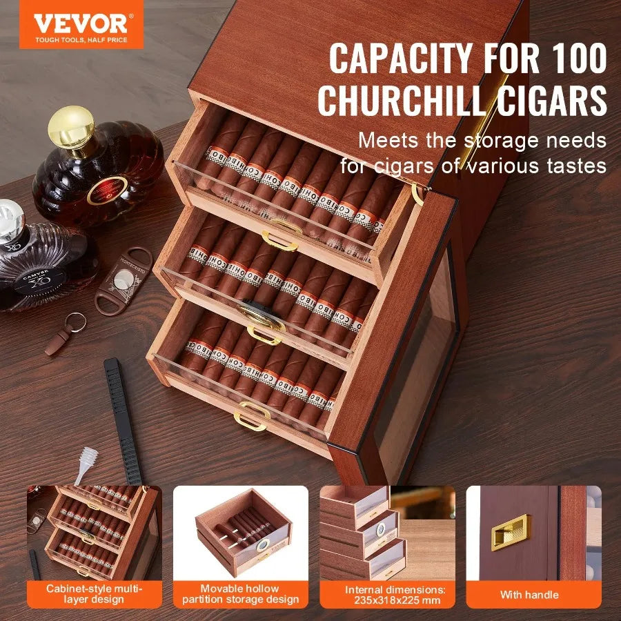 150 Cigar Humidor Cabinet Cedar Cigar Box Humidifier and Hygrometer and Shelve