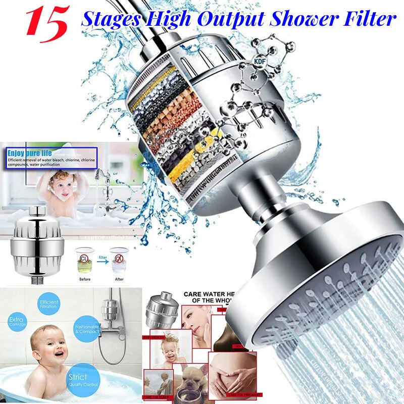 15 Stages Shower Filter for Hard Water Universal Faucet Water Filtration Purifier to Remove Heavy Metals Chlorine and Fluoride