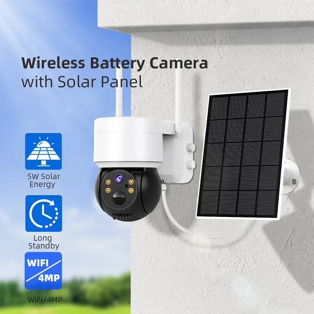 WIFI Solar Camera 4MP PIR Human Detection Outdoor Security With Solar Panel Wireless Surveillance PTZ Battery Camera iCsee