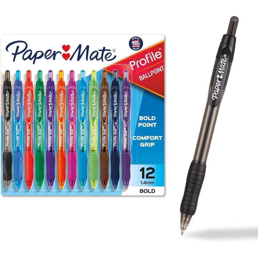 Profile Retractable Ballpoint Pens Bold 1.4mm Assorted Colors 12 Count