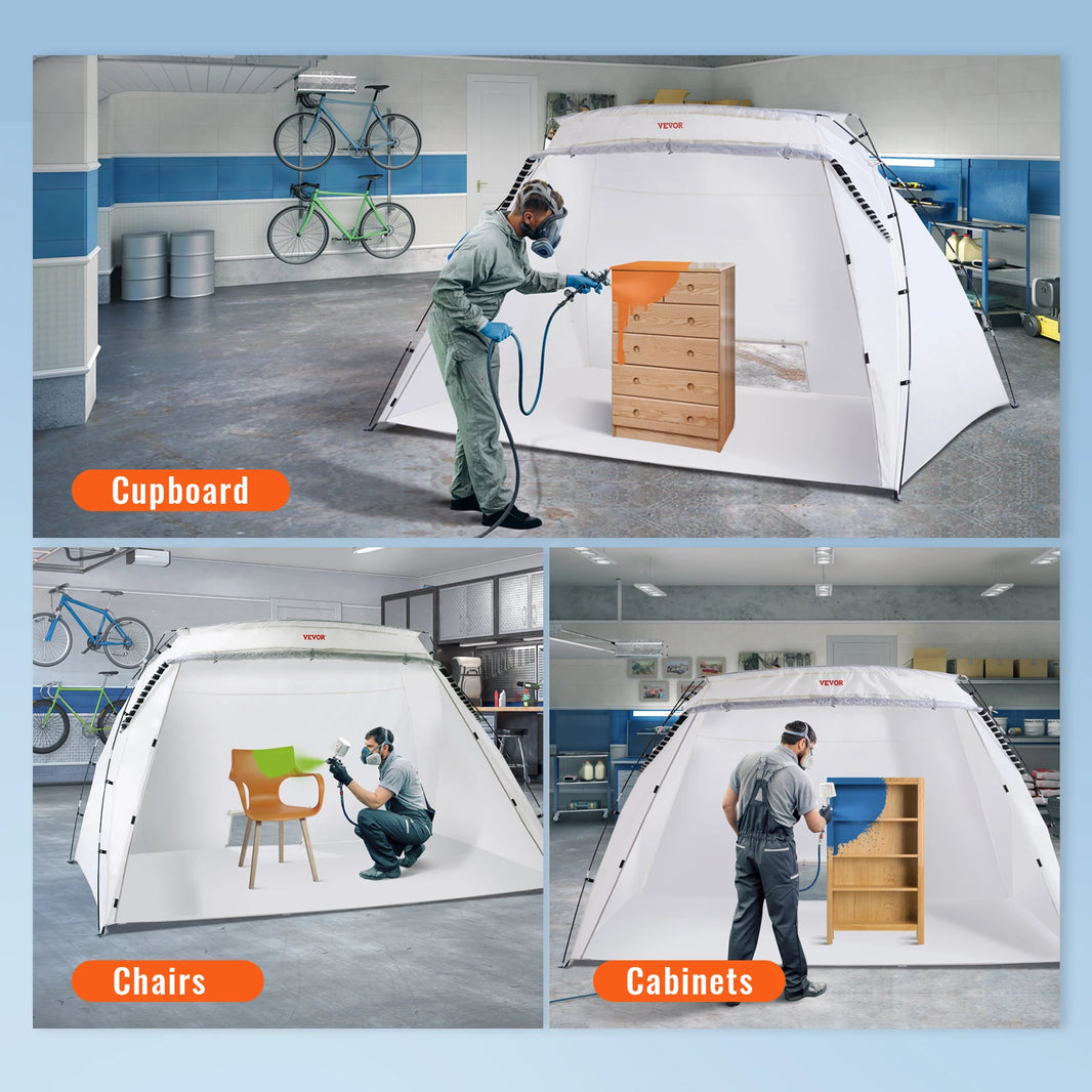 VEVOR Portable Paint Booth Shelter 7.5x5.2x5.2/10x7x6ft Foldable Spray Painting Tent for Furniture Craft Project DIY Hobby Tool