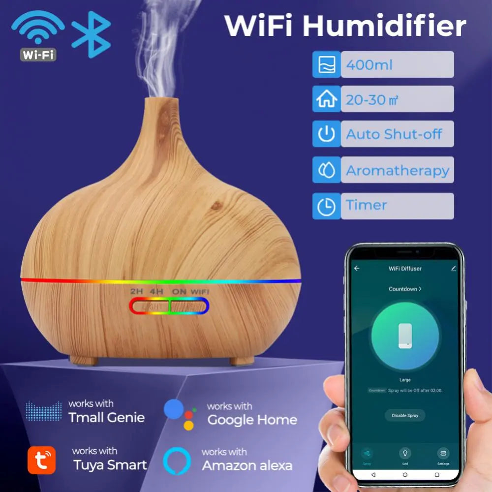 Tuya WiFi Smart Air Humidifier Essential Oil Diffuser Aromatherapy Ultrasonic Air Humidifiers Cool Mist Sprayer Humidificador