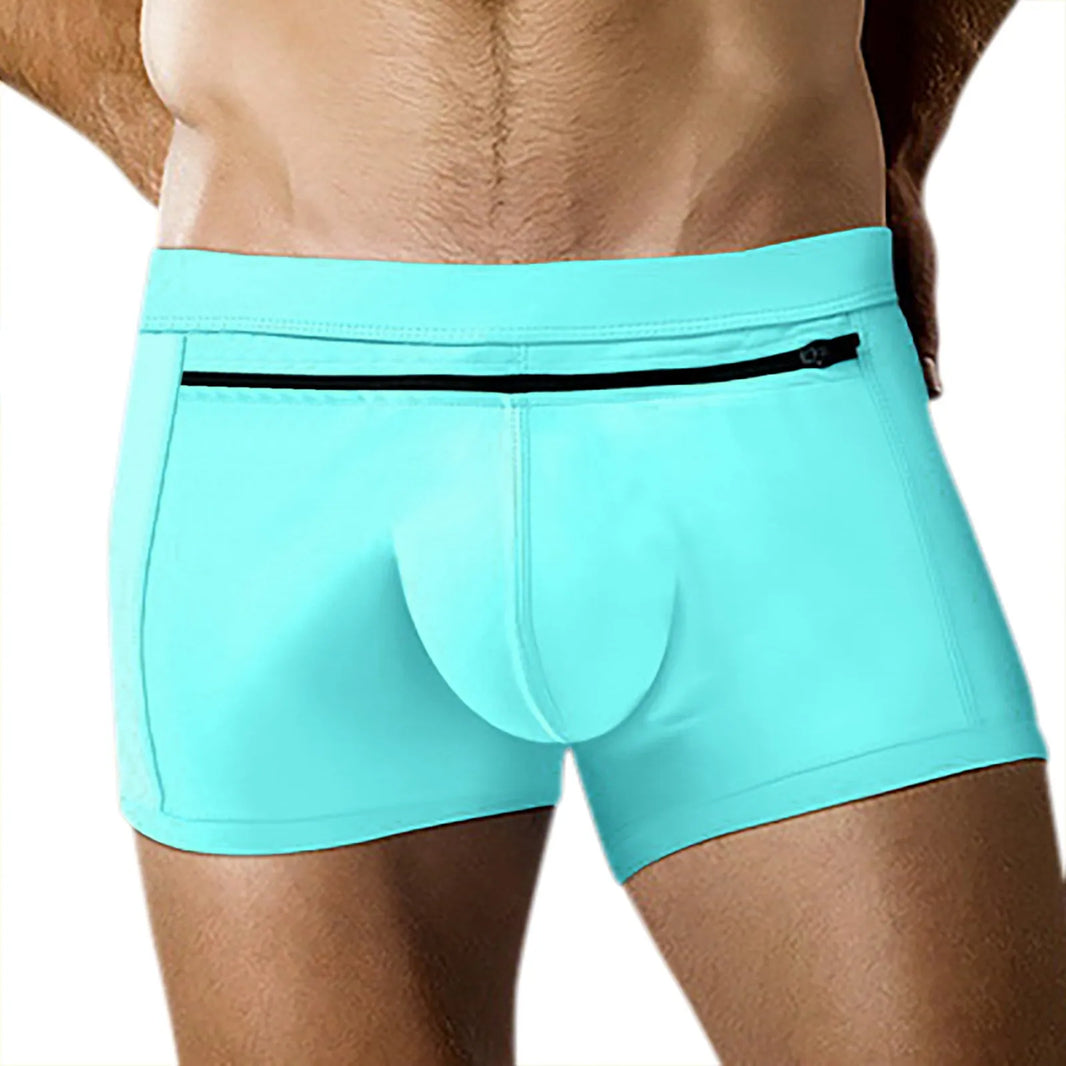 mens' swimming trunks summer boxers shorts Beach Swimsuit Zipper Design breathable swim Boxer shorts sporty swimpant ropa hombre
