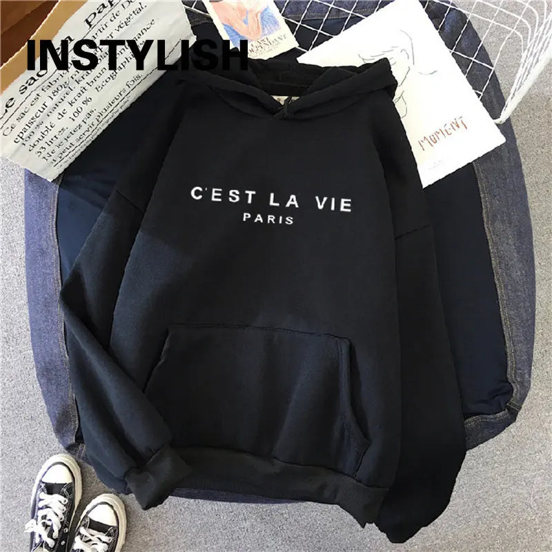 Women Casual Print Loose Hoodies Spring Long Sleeve Hooded Sweatshirt Harajuku Simple Tops Lazy Style Pullover 2023 Streetwear