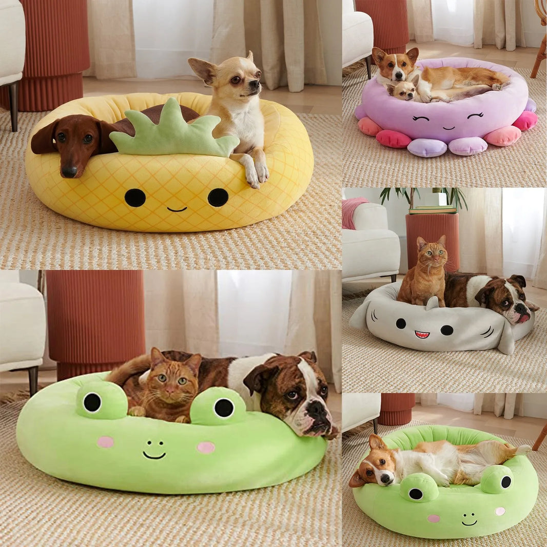 Cartoon Pet Bed Round Pet Nest Dog Bed Cat Bed Frog Octopus Pineapple Dolphin Breathable Antibacterial All Four Seasons Soft Mat