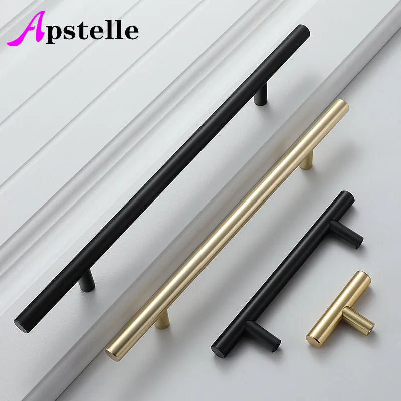 Apstelle Black Golden Cupboard Handle Brushed Stainless Steel Kitchen Cabinet Door Knob Furniture Drawer Pulls Bar Handle