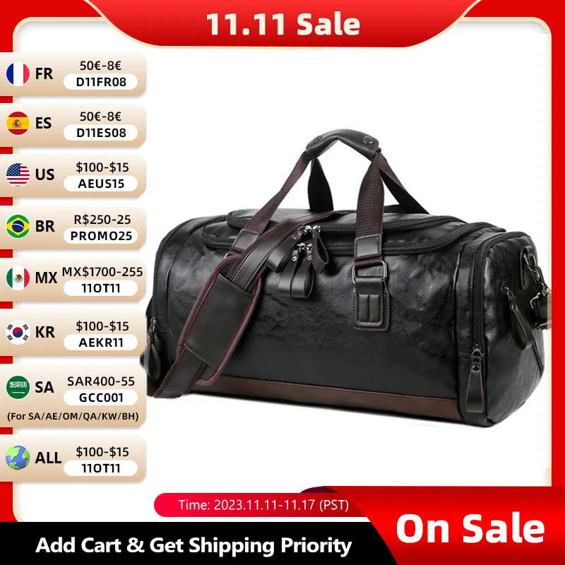 Men Quality Leather Travel Bags Carry on Luggage Bag Men Duffel Bags Handbag Casual Traveling Tote Large Weekend Bag Hot XA631ZC