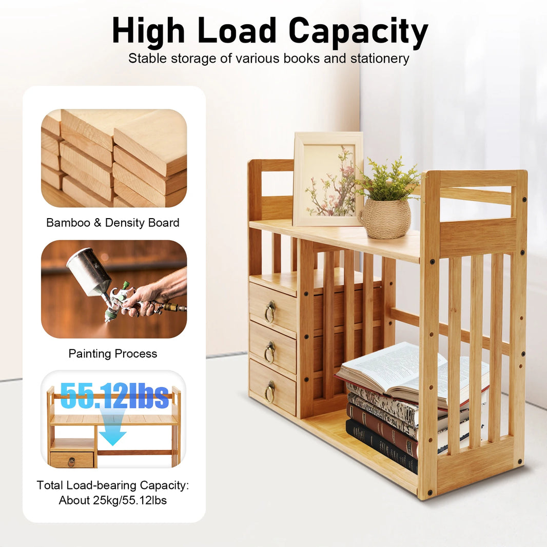 Desktop Storage Shelf with 3 Drawers, Desktop Organizer Storage Rack, Tabletop Display Shelf for Living Room, Bedroom, Office