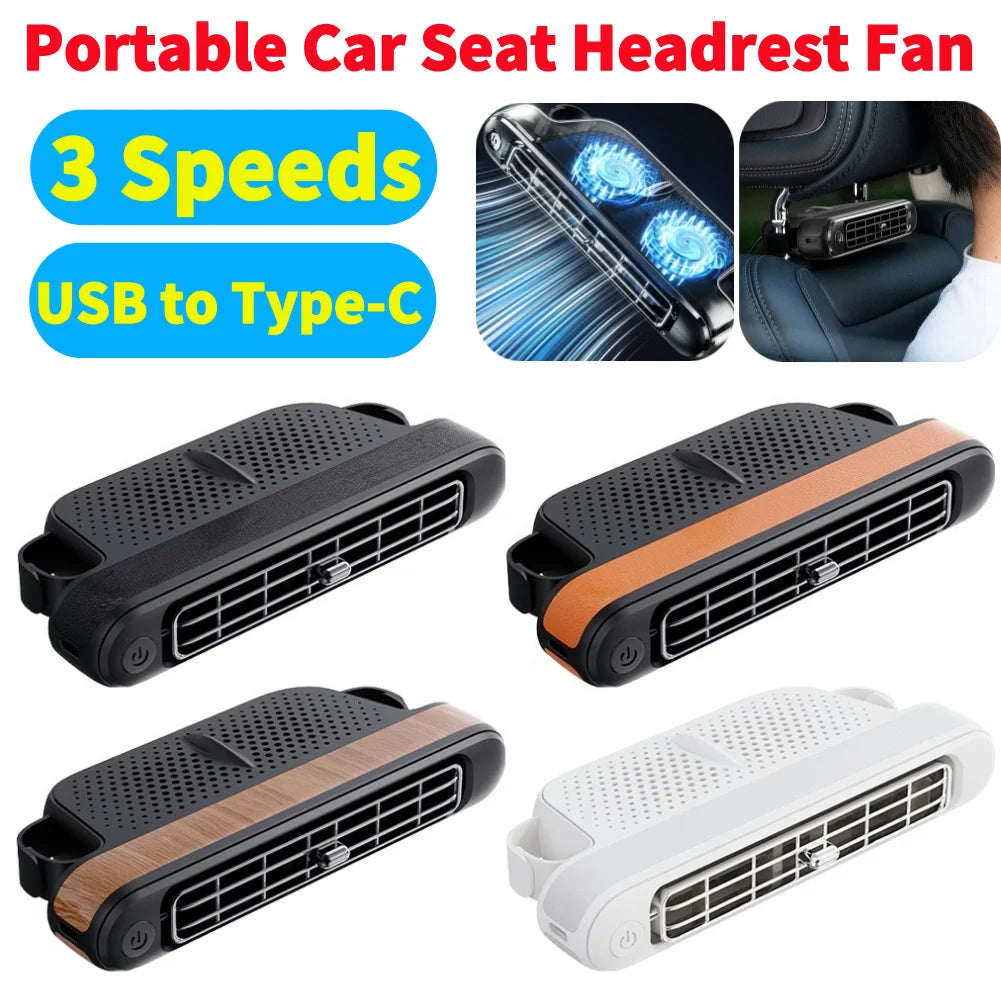 USB Car Cooling Fan for Backseat 3 Speeds Portable Car Seat Headrest Fan 5V/2A Electric Car Seat Fan for Mini Cars RVs Sedans