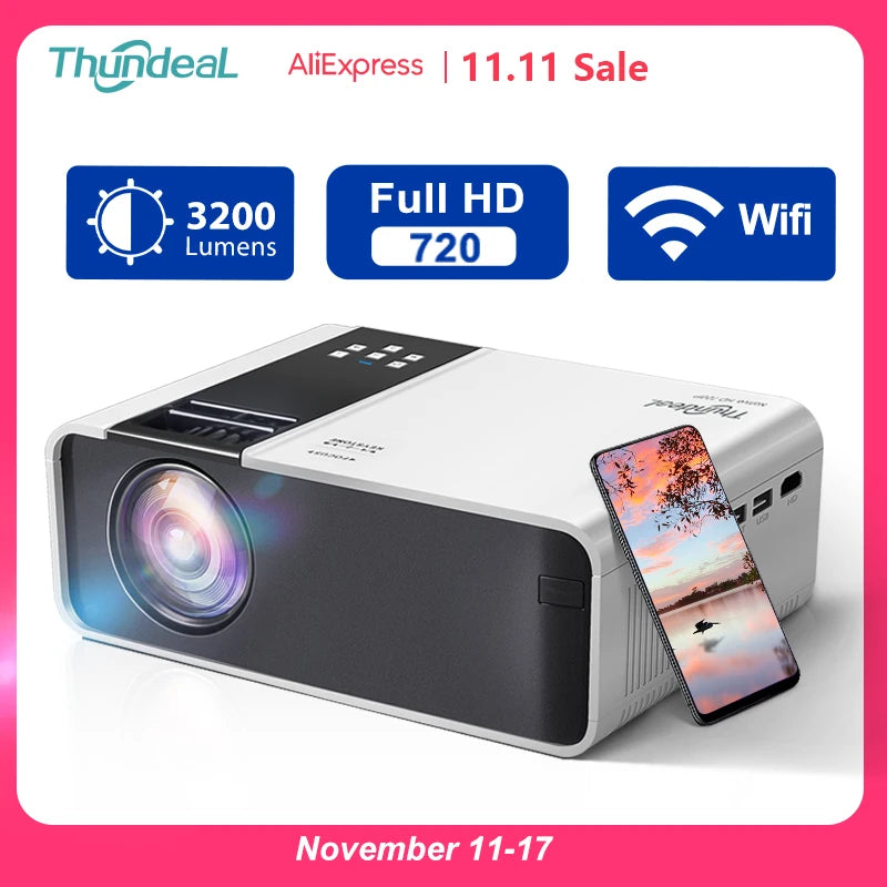 ThundeaL HD Mini Projector TD90 Native 1280 x 720P LED WiFi Projector Home Theater Cinema 3D Smart Phone Video Movie Proyector