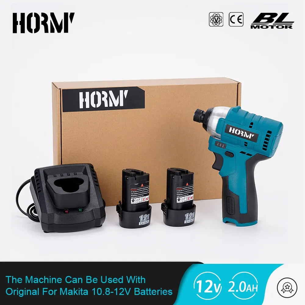 Hormy Brushless Electric Drill Screwdriver 120N.m Battery Impact Drill for Makita 10.8V Batteries Household Multifunction Tools