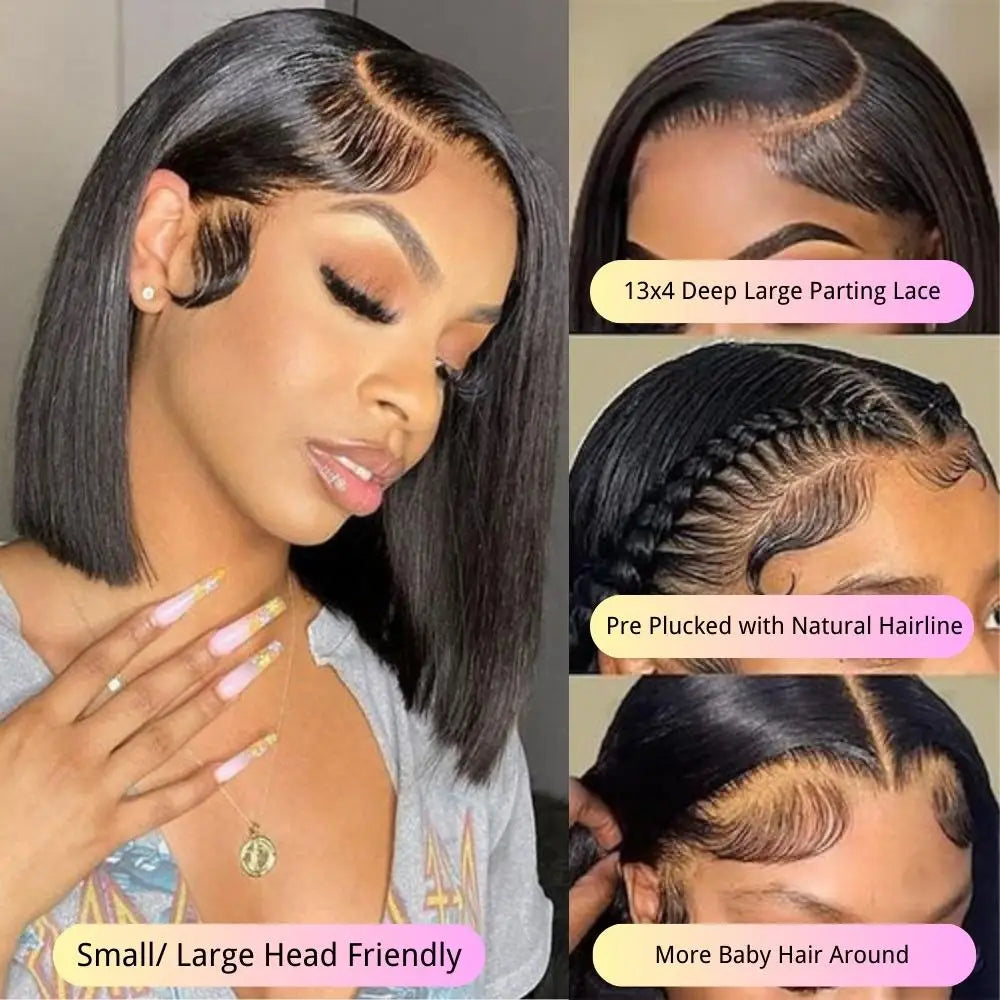 Small/ Large Cap Size Straight Bob Wig Lace Front Human Hair Wig Brazilian 13x4 Lace Frontal Wig Pre Plucked Remy Short Bob Wig