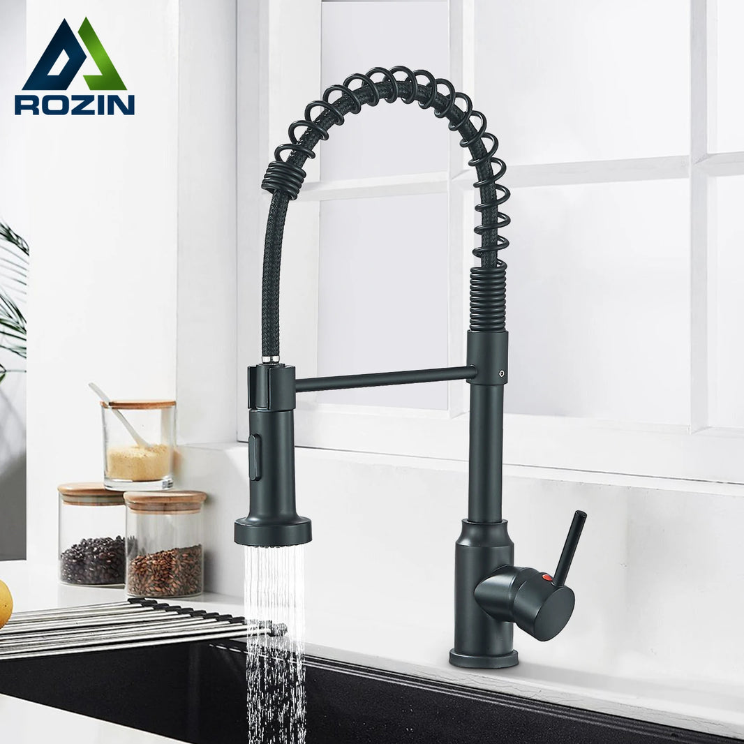Black Flexible Kitchen Faucet Pull Down Spring Hot Cold Water Mixer Tap 360° Swivel Stream Sprayer Nozzle Kitchen Sink Tap Crane