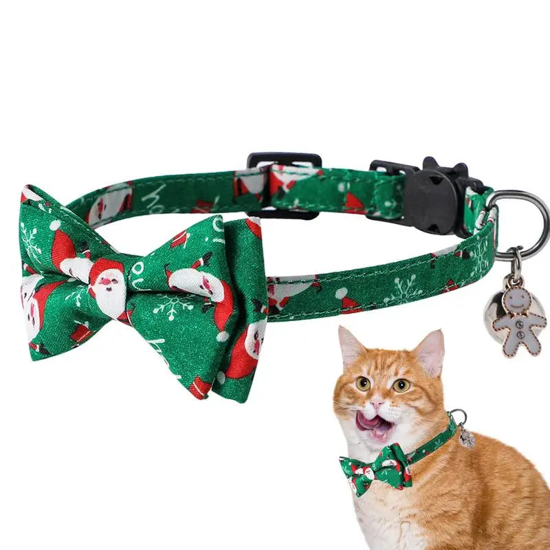 Christmas Cat Collar Breakaway Kitten Collar With Bell Adjustable Snowflake Bow Christmas Collars For Cat Thanksgiving Day