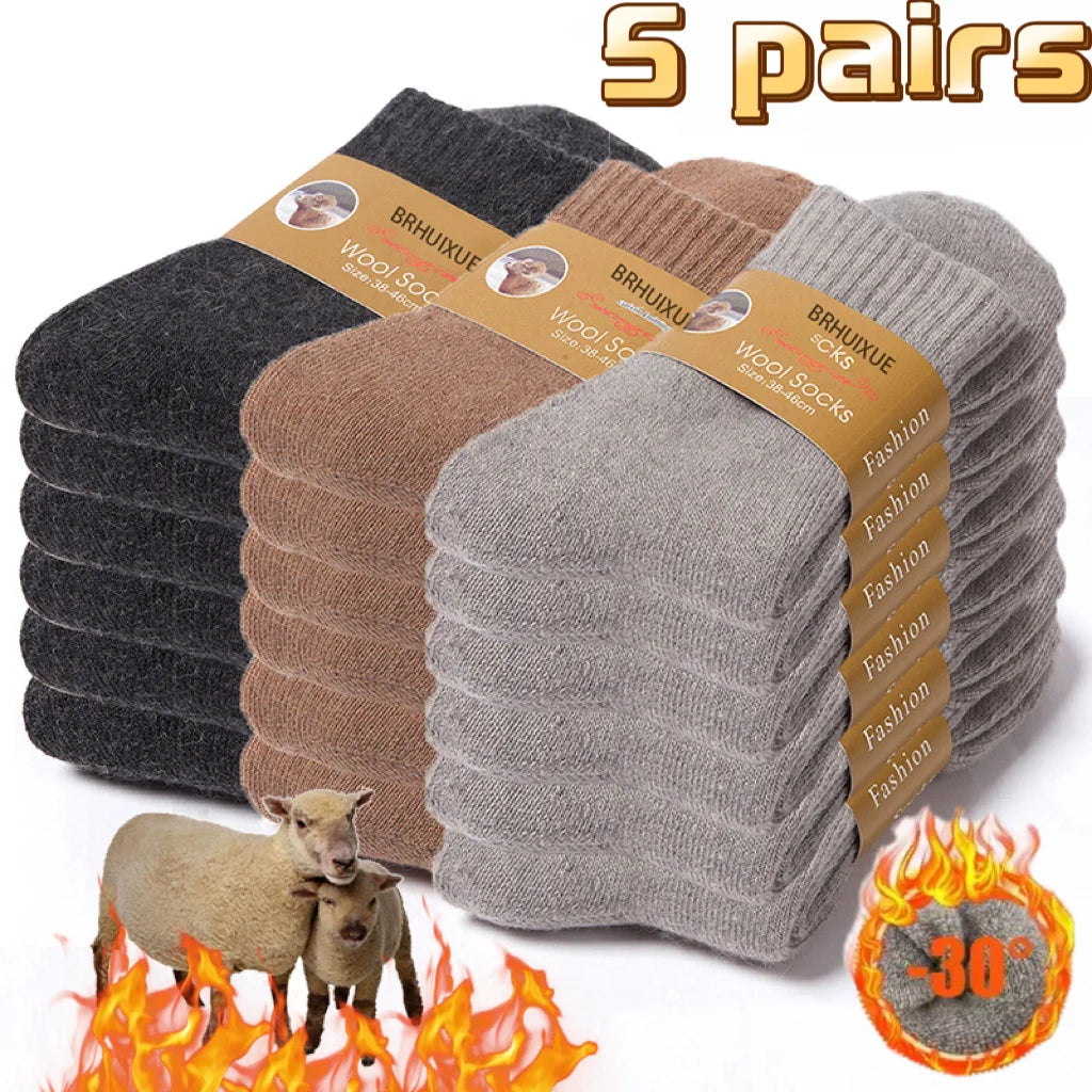 5 Pairs Winter Men Warm Wool Socks Super Thicker Solid Merino Wool Socks Against Cold Snow Terry Socks Thermal Cashmere Socks