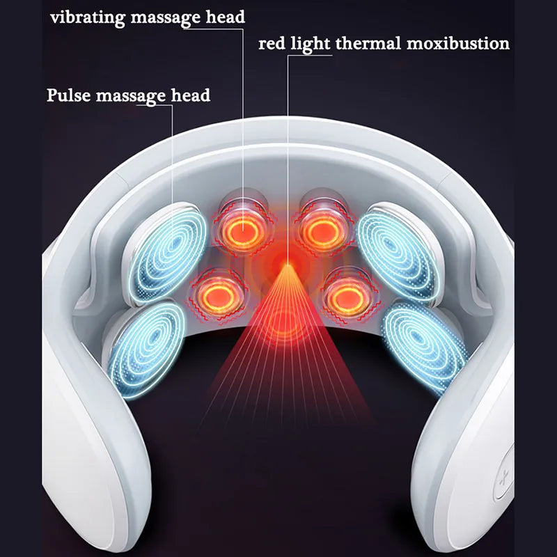 Smart Neck Massager Electric Vibration Pulse Cervical Massager Rechargeable Heating Voice Neck Back Massage Pain Relief Relax