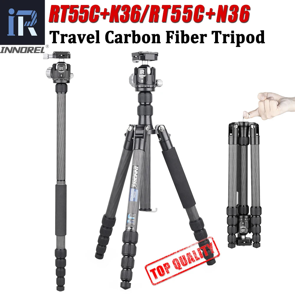 RT55C Professional 10 Layers Carbon Fiber Tripod For Digital Camera Suitable For Travel Top Quality DSLR Stand 161cm Max Height