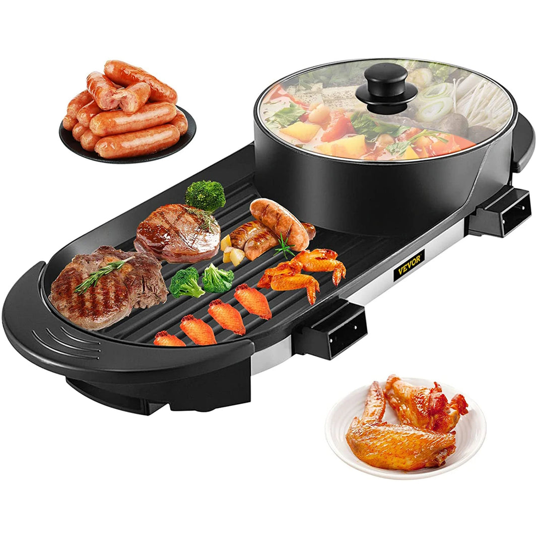 VEVOR 2 in 1 Electric BBQ Pan Grill Hot Pot Portable Smokeless Durable Material Fast Even Heated for Shellfish Vegetables Home